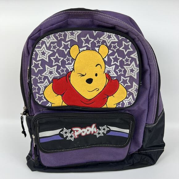 Vintage 90s Disney Pooh Backpack Purple Star Print Retro Y2K School Bag - Picture 1 of 10